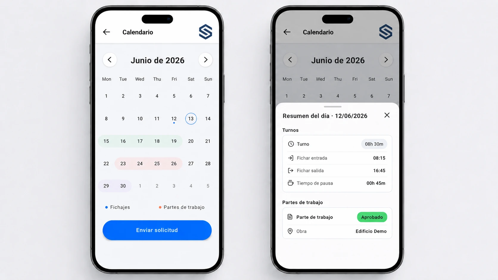 SmartPartek mobile app calendar view